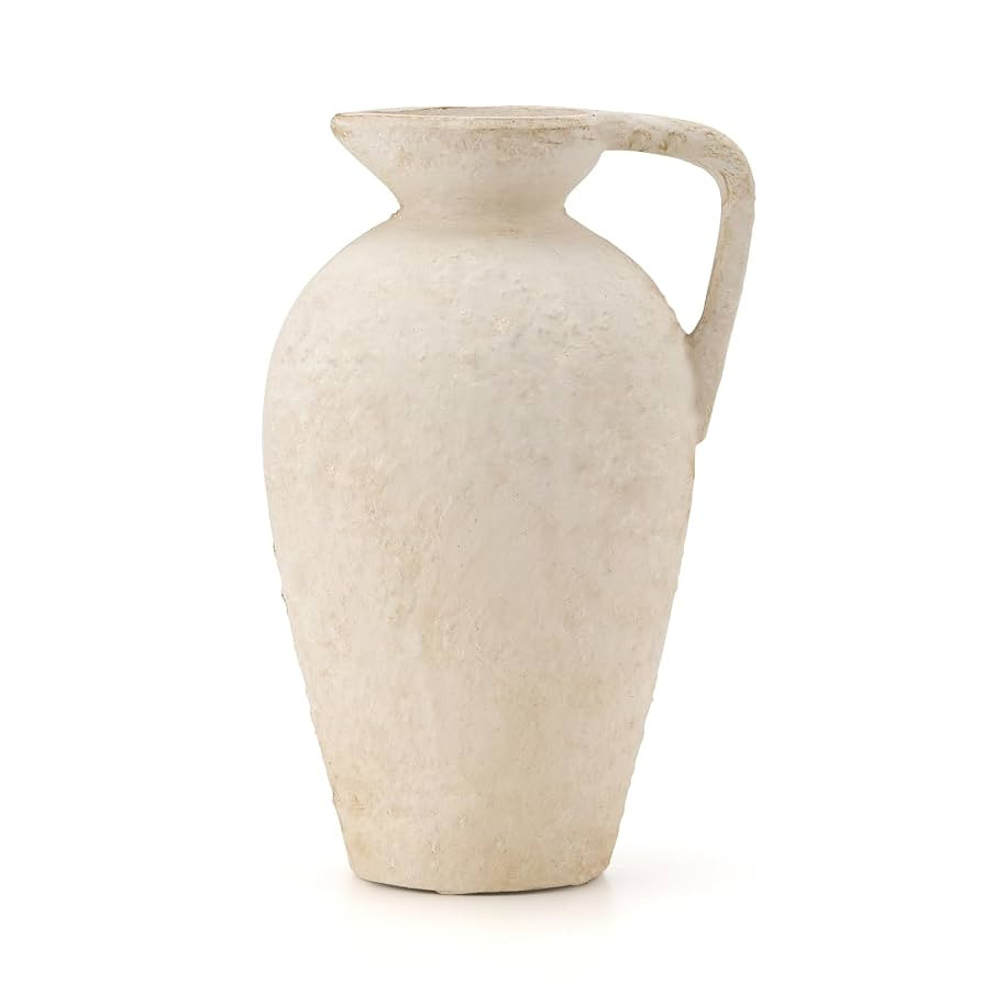 LUKA Rustic Farmhouse Terracotta Vase, 9.25 inch with Handle, Neutral Tall Clay Vase for Living R... | Amazon (US)