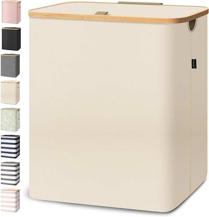 BALEINE Laundry Hamper with Lid, Tall Laundry Baskets with Bamboo Pull Handles, Large Laundry Bin... | Amazon (US)