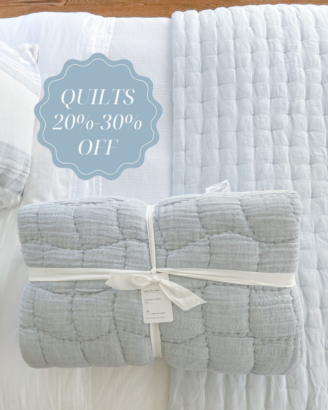 The two blue linen quilts that we have in our home are on sale right now! Both so soft, but this Cloud Linen quilt (in chambray) from Pottery Barn is ultra fluffy and cozy, and is on sale for the lowest price I've seen! We use it as an extra layer at the foot of our primary room bed in the colder months, and I have this Serena & Lily linen quilt (in the sky color) in our guest room. 
------- 
Coastal bedding, serena & lily bedding, pottery barn bedding, linen bedding, coastal quilts, blue quilts, soft quilts, coastal bedroom decor, luxury bedding, quilts on sale, cloud quilt, cotton linen blend quilt, cotton quilt, primary bedroom decor, blue comforters, coastal comforters, luxe bedding, bedding on sale

#LTKSaleAlert #LTKHome