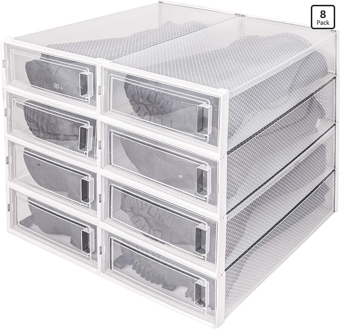 DHMAKER 8 Pack Stackable Clear Plastic Shoe Organizer, Drop Front Boot Organizer, Large Shoe Cont... | Amazon (US)