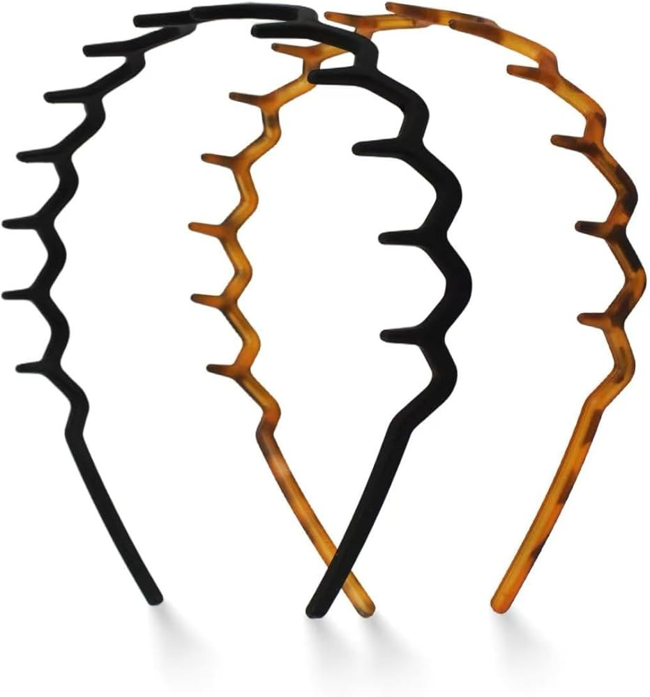 2 pack Plastic Zig Zag Headbands for Women Non Slip – Fashion Accessories for Slicked Back Styl... | Amazon (US)