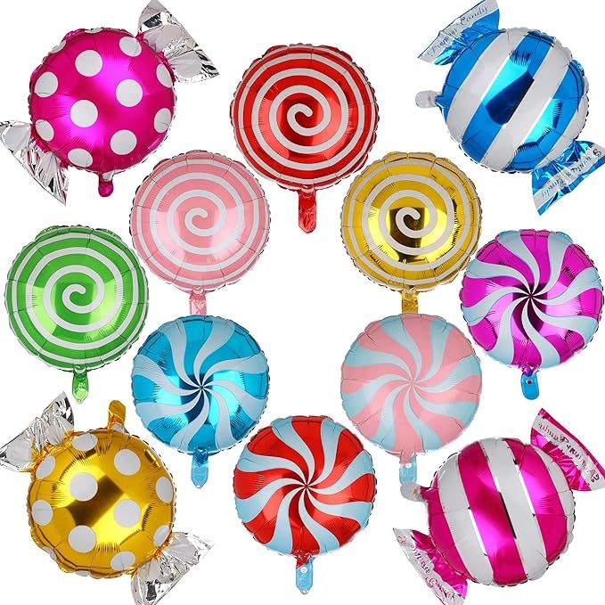 Sweet Candy Balloon Set Candies Theme Swirl Helium Mylar Foil Balloons Party Birthday Decor Suppl... | Amazon (US)