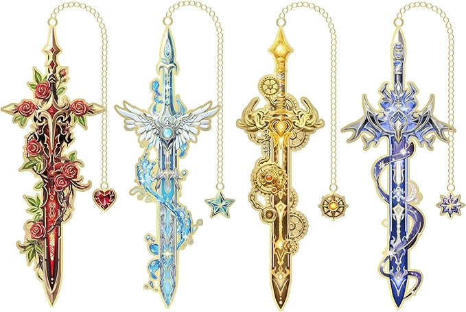 4Pcs Fantasy Sword Bookmarks for Books Journals Planners, Cool Forth Wing Metal Book Marker for R... | Amazon (US)
