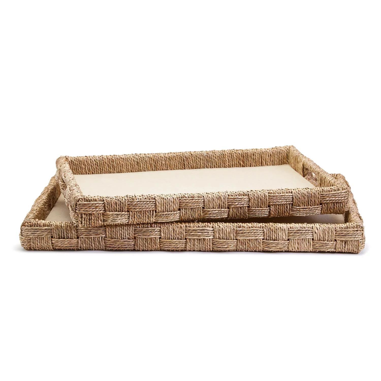 Set Of 2 Hand-Crafted Sea Grass And Rattan Oversized Decorative Square Trays | Walmart (US)