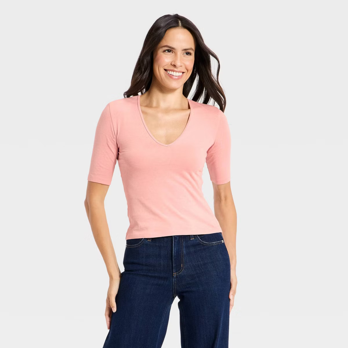 Women's Short Sleeve V-Neck Slub T-Shirt - Universal Thread™ Light Pink XS | Target