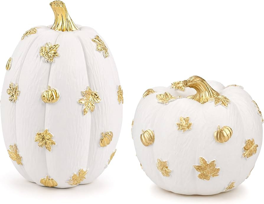 Woration 2Pcs White Artificial Relief Pumpkins Halloween Thanksgiving Decor | Amazon (US)