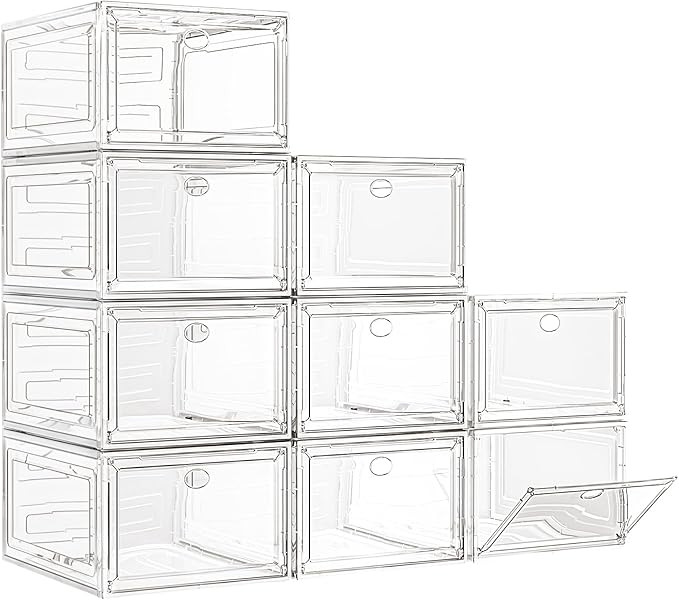 Large Clear Shoe Boxes Organizer【Thicker Material】 Stronger Shoe Box with Magnetic Door, Stac... | Amazon (US)
