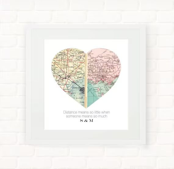 Heart Map Long Distance Relationship Map Heart Print Unique - Etsy | Etsy (US)