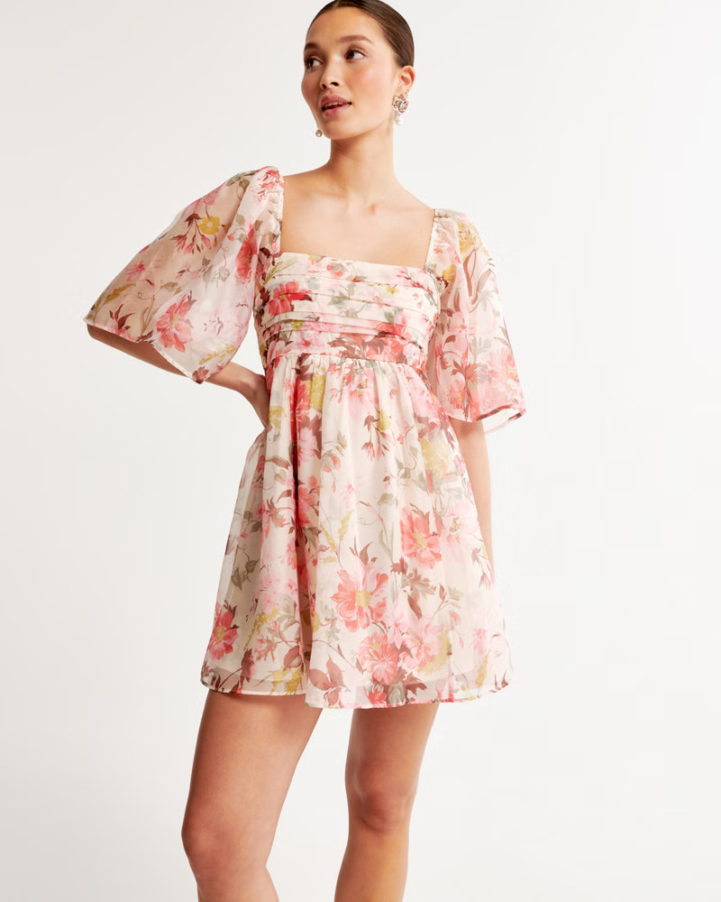 Emerson Ruched Angel Sleeve Mini Dress | Abercrombie & Fitch (US)