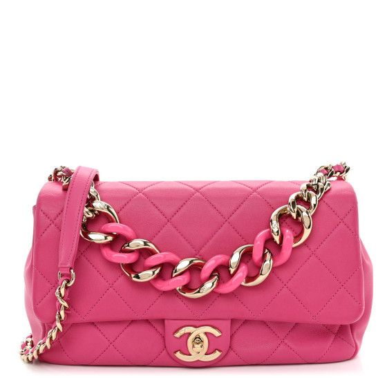 Lambskin Quilted Resin Bi-Color Chain Flap Bag Pink | FASHIONPHILE (US)