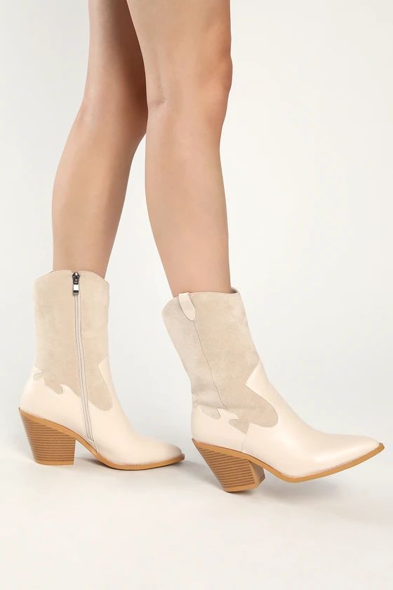 Hanxy Cream Suede Pointed-Toe Mid-Calf Boots | Lulus (US)