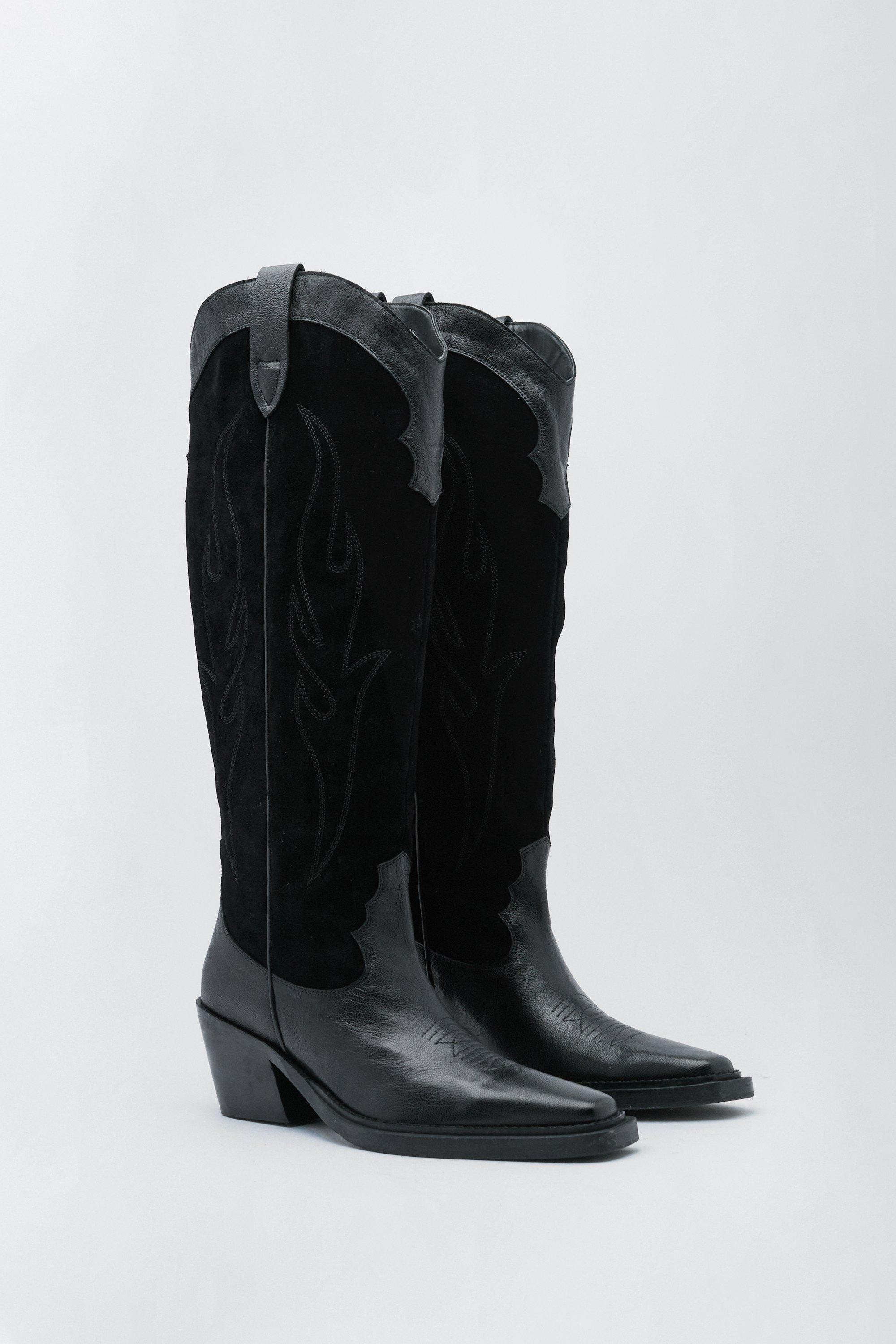 Leather And Suede Knee High Western Boots | Nasty Gal (US)