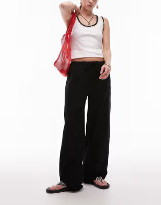 Topshop linen straight leg trouser in black | ASOS | ASOS (Global)