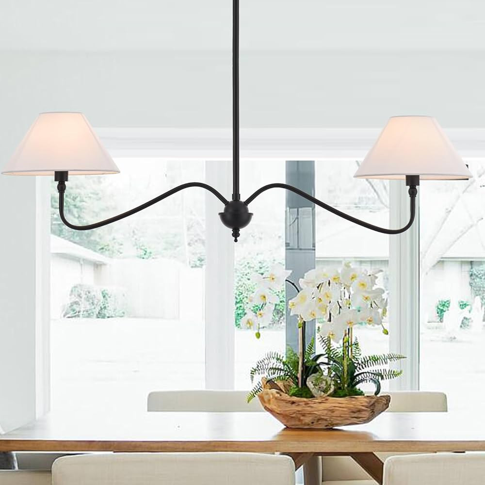 VANZARLA Modern Linear Chandelier for Kitchen Island, 2-Light Linear Light Fixture with Off-White... | Amazon (US)
