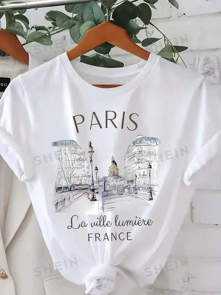 SHEIN EZwear Camiseta gráfica com letra grande Plus | SHEIN