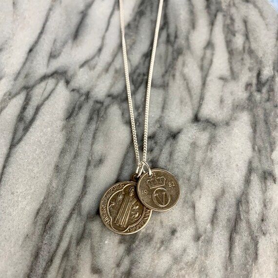 Norway & Saint Benedict | Vintage Silver Coin (Made in France) on New Sterling Silver Curb Chain ... | Etsy (US)
