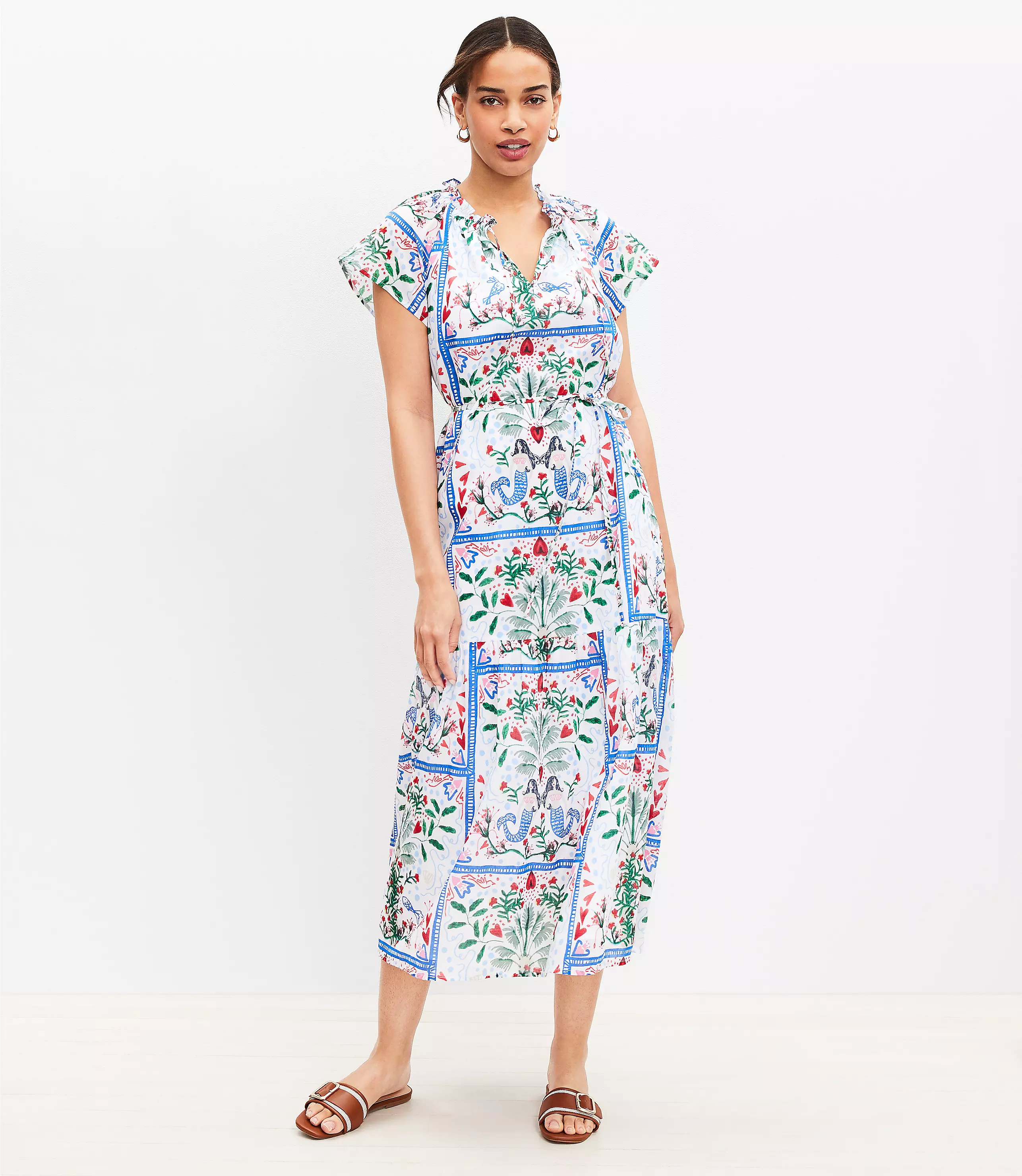 Petite Mermaid Garden Tie Neck Midi Dress | LOFT
