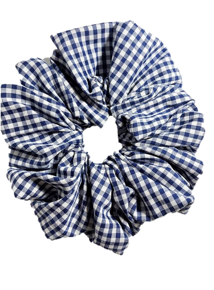 Gingham - 7 inch Jumbo Scrunchie - Small Check Print - Navy Blue and White - Made in Texas USA | Amazon (US)