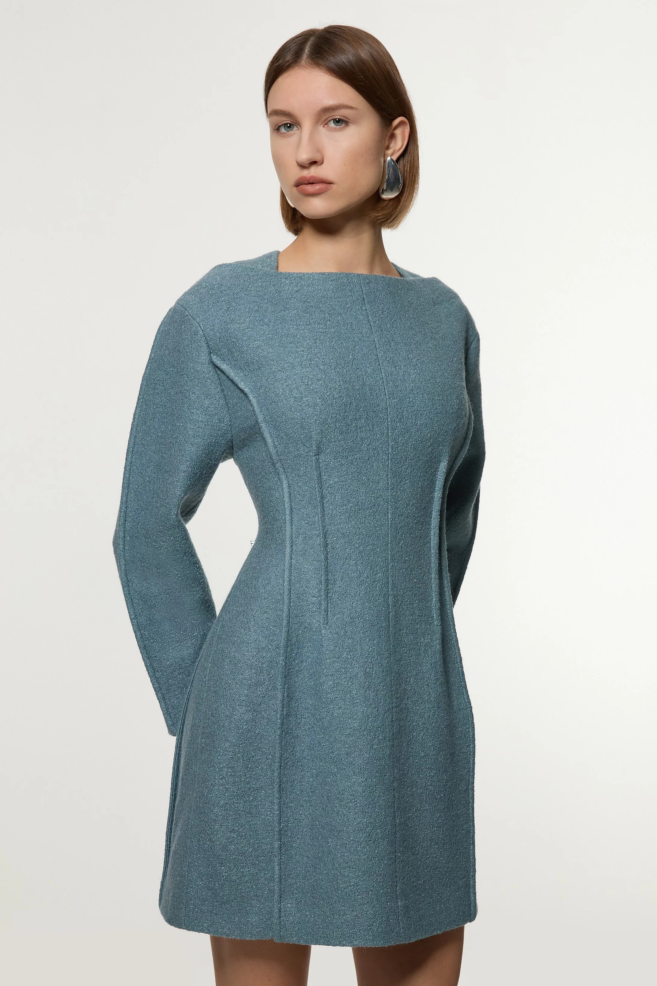 Textured Wool Blend Darted Tailored Mini Dress | Karen Millen UK + IE + DE + NL
