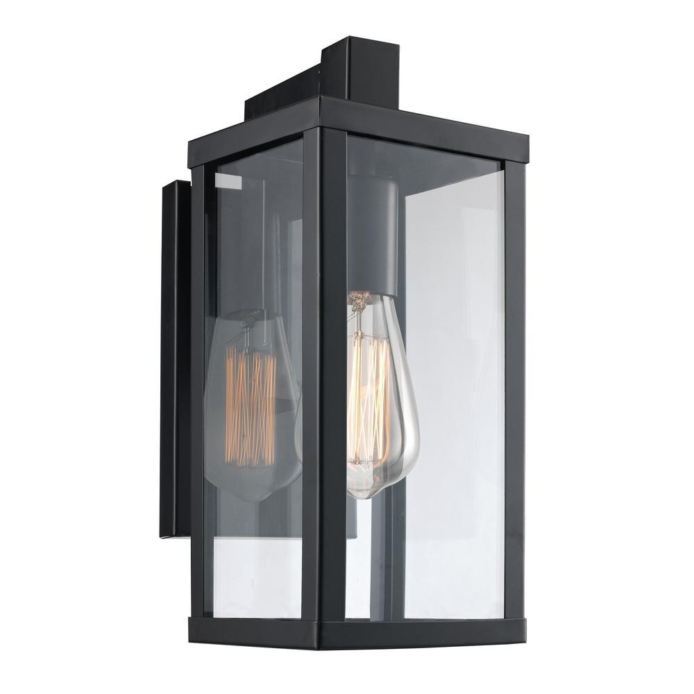 Bel Air Lighting Oxford 12.5 in. 1-Light Black Outdoor Wall Lantern Sconce with Clear Glass | The Home Depot