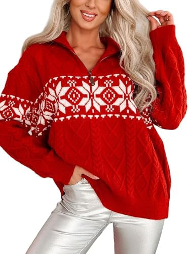 ZAFUL Women's Ugly Christmas Sweater Cedar Snowflake Pattern Knitted Sweaters Long Sleeve Winter ... | Amazon (US)