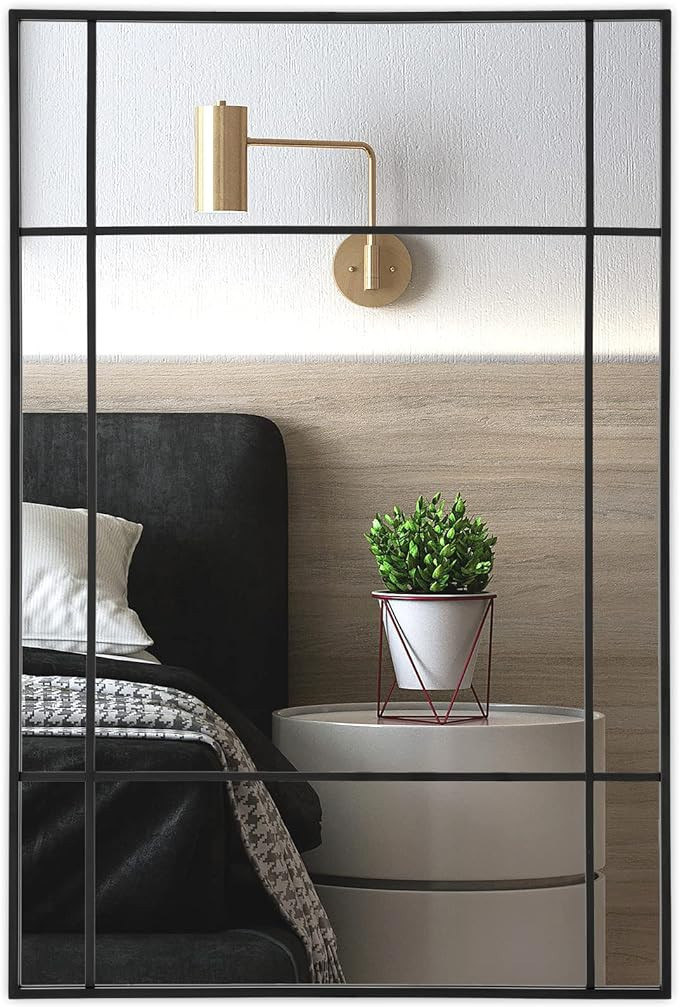 DEMAIKE Black Rectangular Window Mirror 31x47 Wall-Mounted Metal Frame Mirror, Decorative for Bat... | Amazon (US)