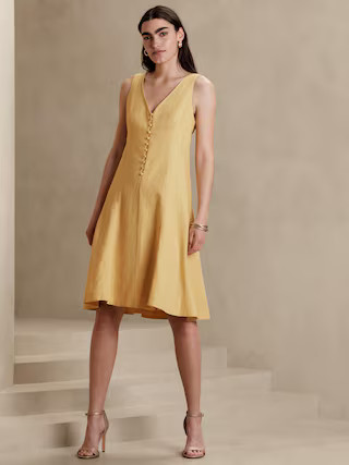 Linen-Blend Button-Front Dress | Banana Republic Factory