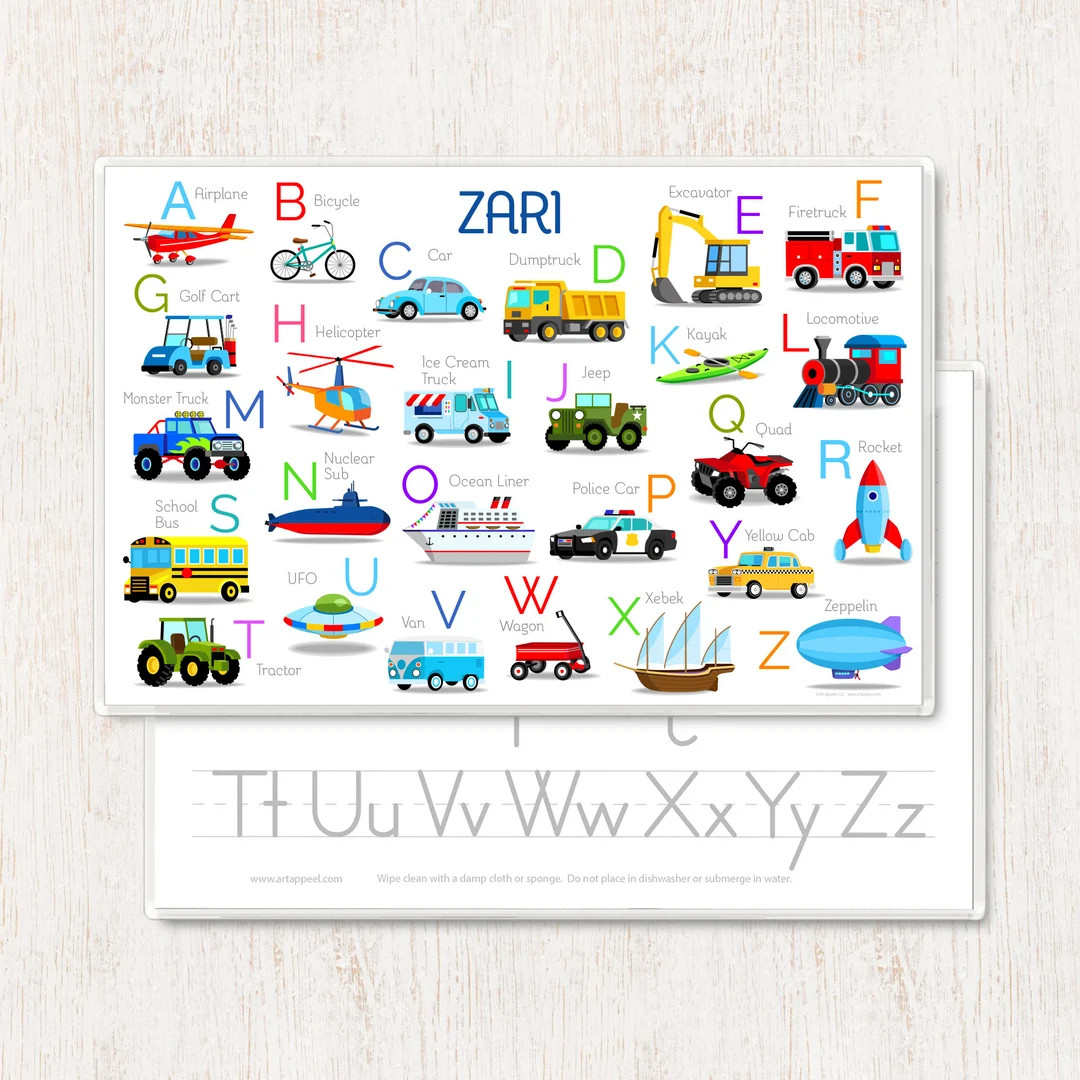 Vehicles Alphabet Personalized Placemat for Kids - Etsy | Etsy (US)