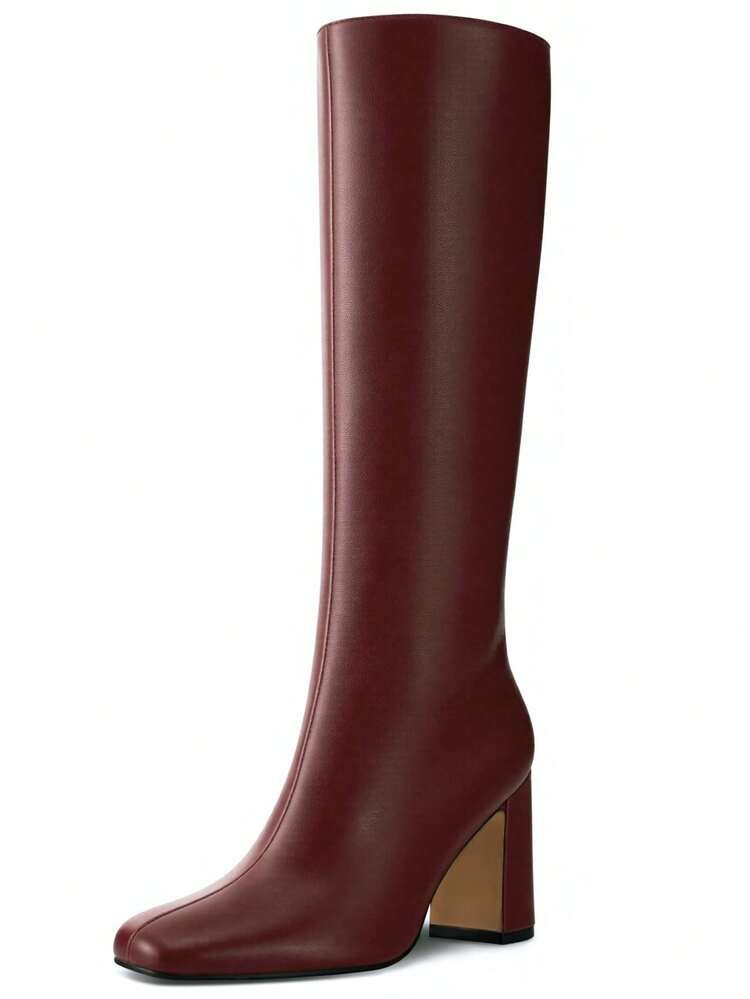 Women's Glossy Synthetic Knee High Boots Cover Chunky Heel Versatile Inspired Pointed Toe Ankle Boots Casual European Formal Occasions Boots | SHEIN