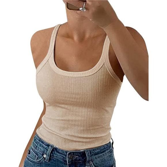 Women Spaghetti Strap Scoop Neck Ribbed Tank Tops Slim Fitted Cotton Camisole | Poshmark