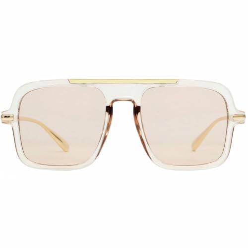 Retro Square Sunglasses for Womens Mens Vintage Oversized Pilot Sun Glasses 70s 80s 90s Shades (clear champagne) | Amazon (US)