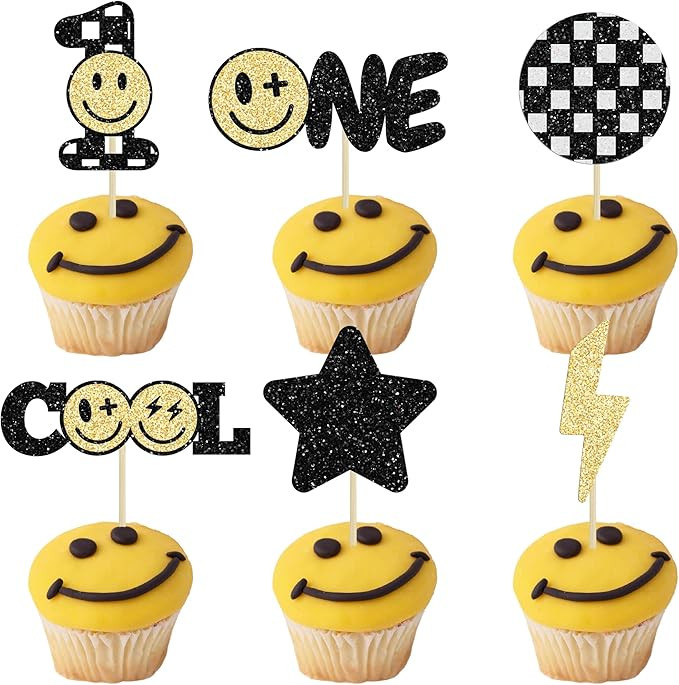 Gyufise 24Pcs One Happy Dude 1st Birthday Cupcake Toppers One Happy Dude Birthday Decorations Gro... | Amazon (US)