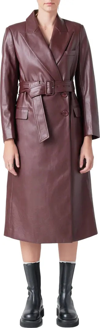 Faux Leather Belted Trench Coat | Nordstrom