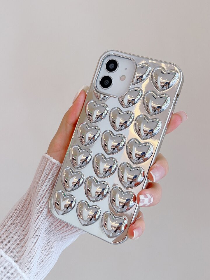 Heart Metallic Phone Case Compatible With Apple iPhone 15/15Plus/15Pro/15Promax | SHEIN