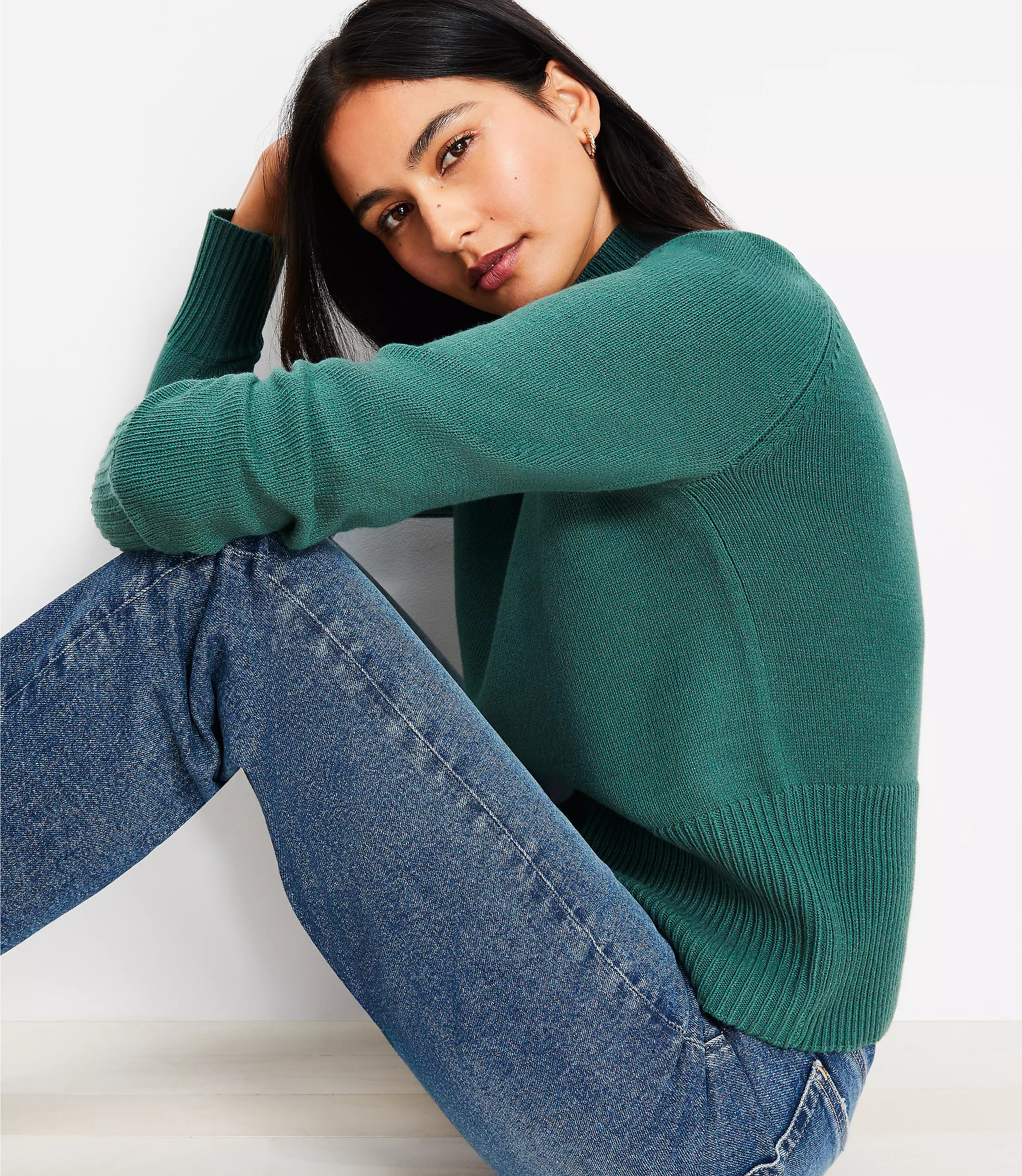 Ribtrim Mock Neck Sweater | LOFT