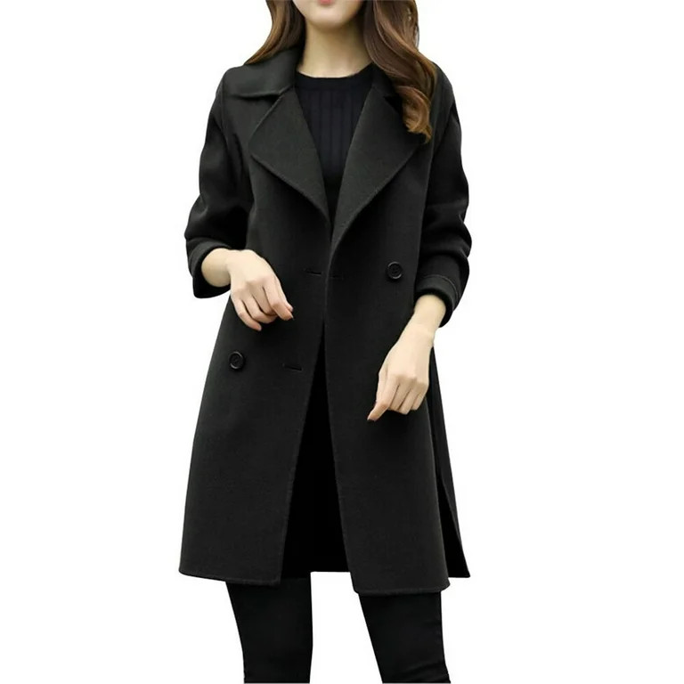 VEKDONE Clearance 2023 Women Elegant Notched Collar Solid Color Mid-Length Double Breasted Slim F... | Walmart (US)