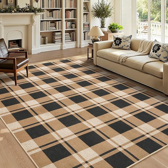 AROGAN Checkered Jute 5x7 Area Rugs, Washable Outdoor Patio Rug for Living Room Entrance Indoor O... | Amazon (US)