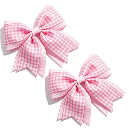 JOYFUNFABU 2 PCS Pink Hair Bow for Girls, 3 Inch Gingham Ribbon Boutique Bows with Alligator Clips, Classic Checkered Hair Clip for Toddlers Kids, Cute School Hair Accessories | Amazon (US)