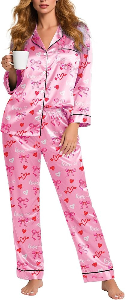 Silky Pajamas for Women 2 Piece Long Sleeve Pj Sets Women's Satin Sleepwear Button Down Loungewea... | Amazon (US)