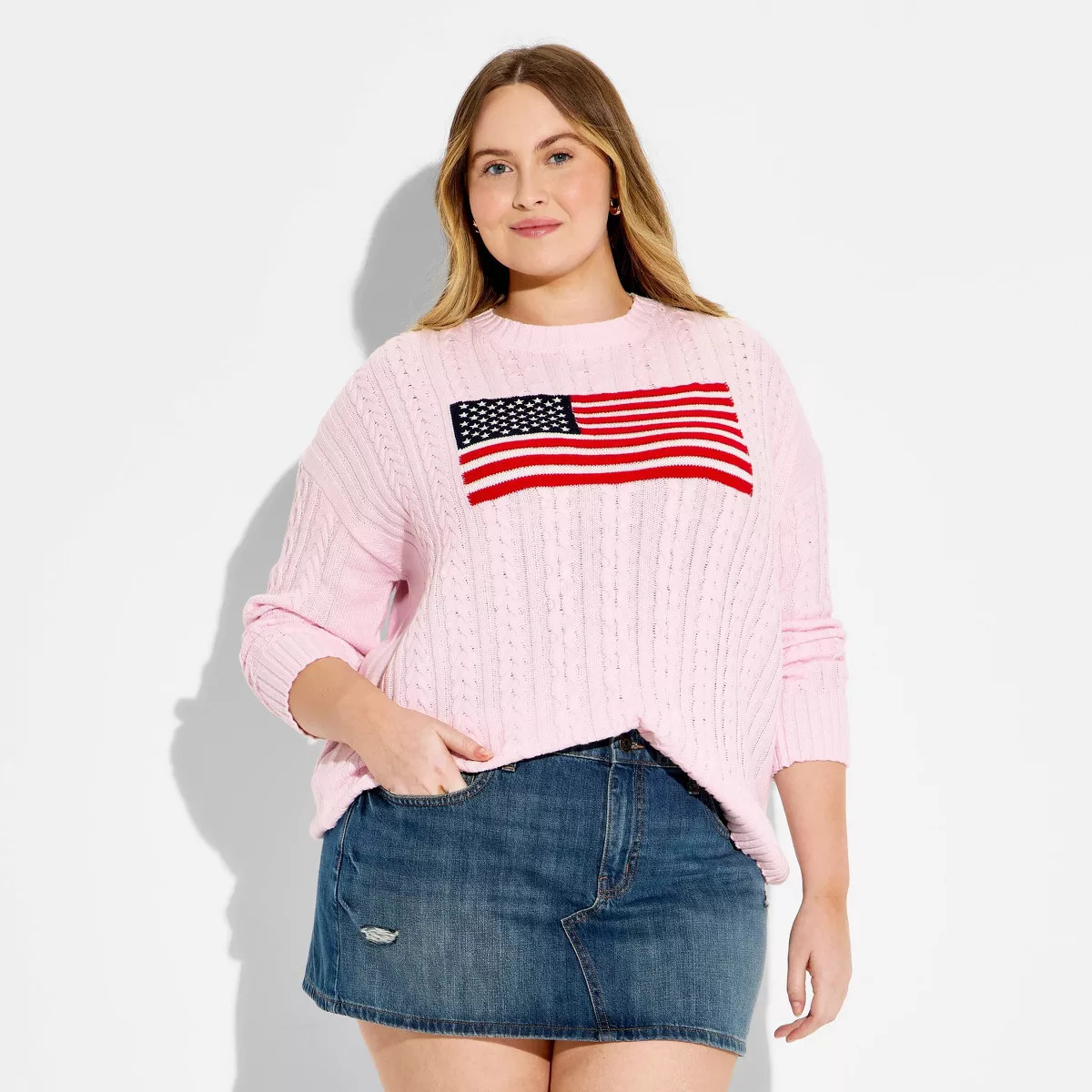 Women's Crewneck American Flag Pullover Sweater - Wild Fable\u2122 Dark Off-White Flags XXL | Target