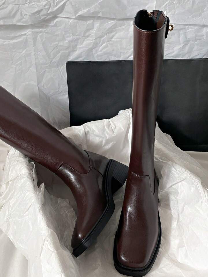Fall/Winter 2025 New Mid-Heel Faux Leather Over-The-Knee Boots, Simplistic Motorcycle Riding Styl... | SHEIN