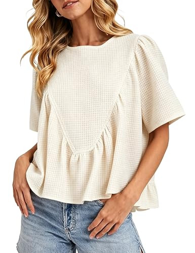 Womens Peplum Babydoll Tops Summer Short Sleeve | Amazon (US)