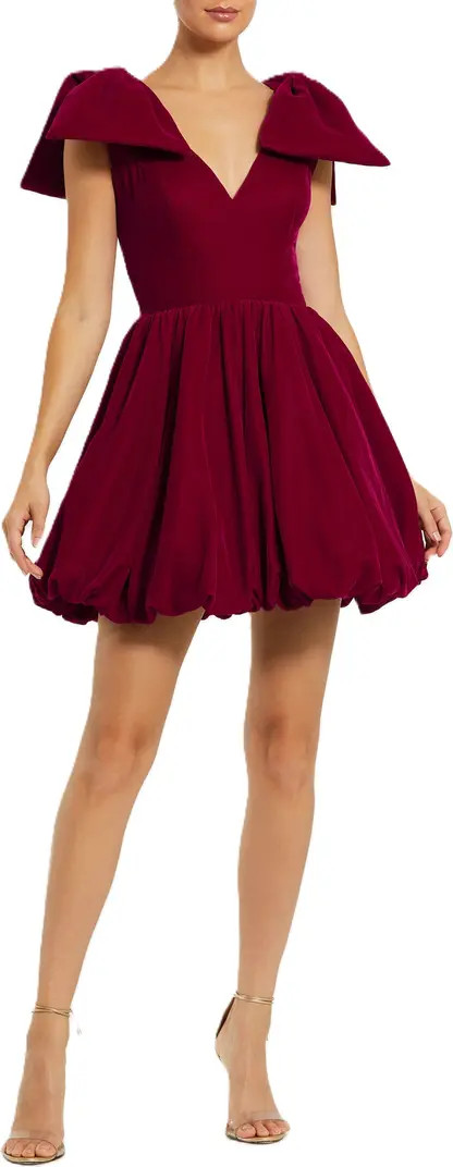 Mac Duggal Shoulder Bow Velvet Bubble Mini Dress | Nordstrom | Nordstrom