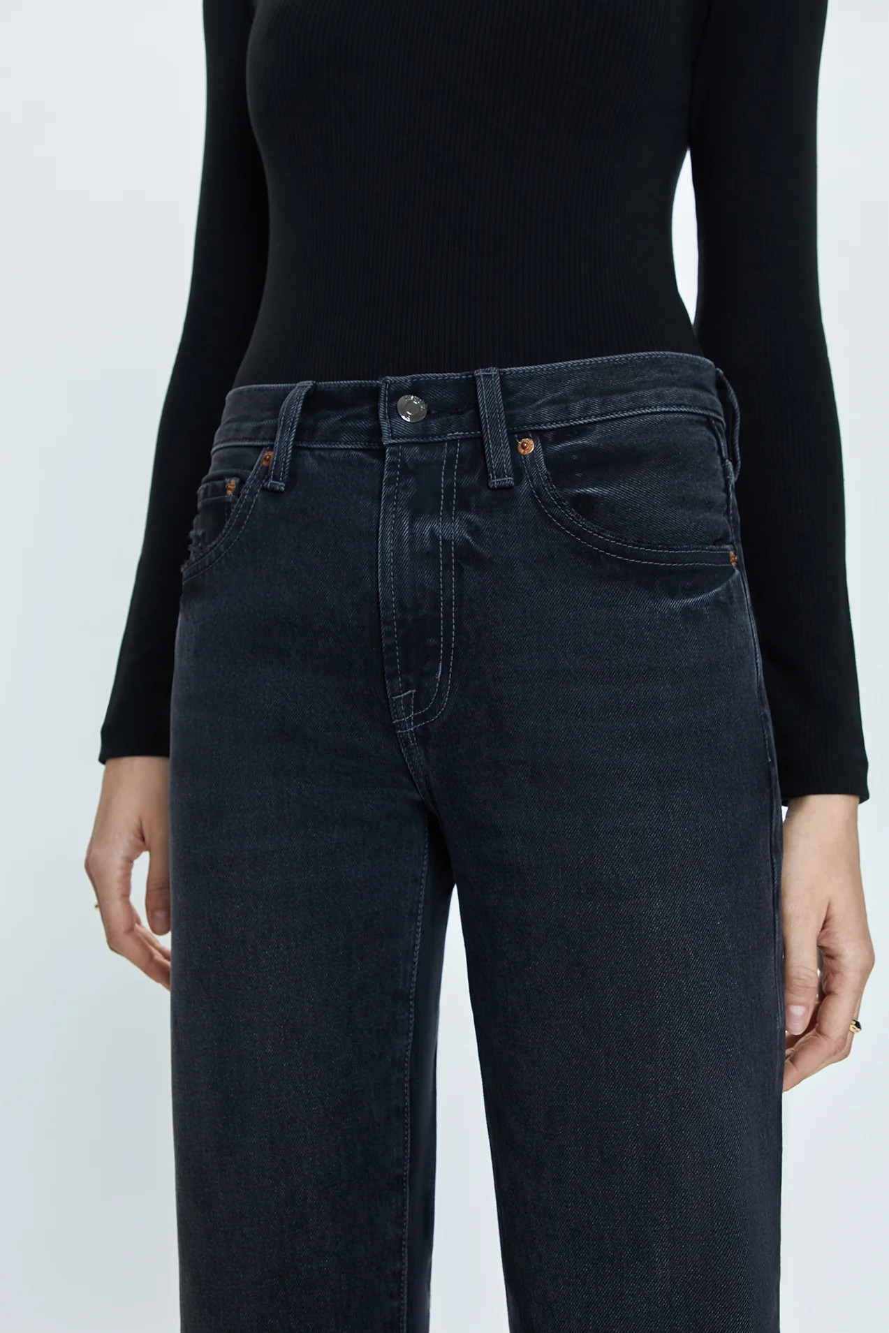 PETITE Lexi Mid Rise Bowed Straight Jean - Mercury | Pistola Denim