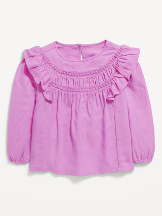 Long-Sleeve Ruffle-Trim Crepe Top for Toddler Girls | Old Navy (US)