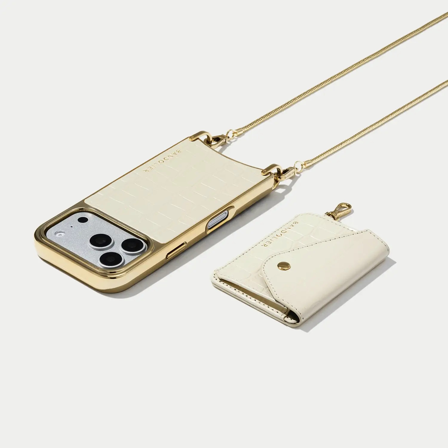 Remi Ivory Croc Gold Magnet Wallet Phone Case | Bandolier