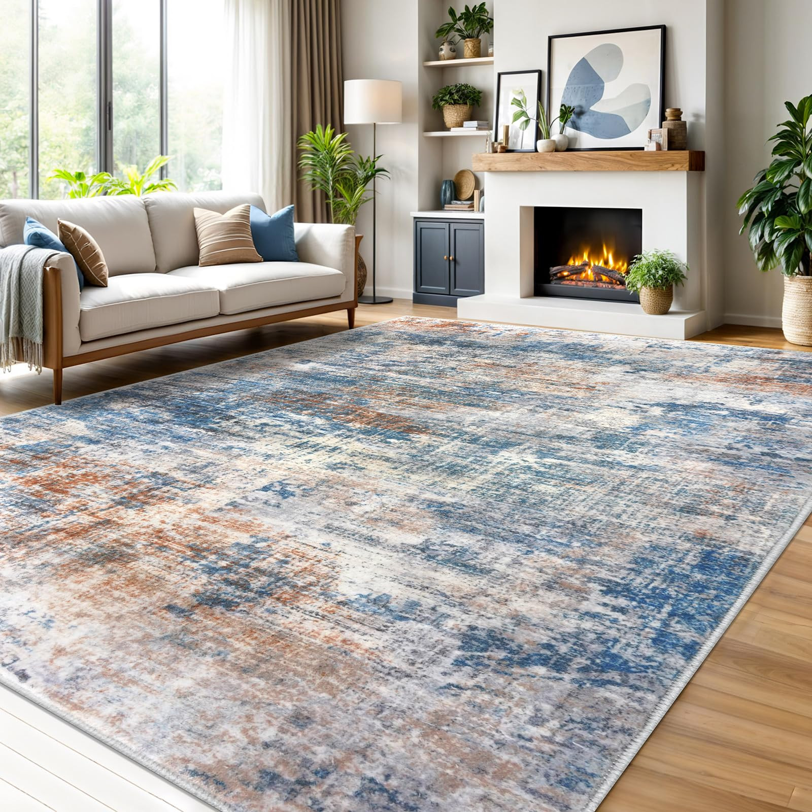 IOHOUZE Abstract Area Rugs 9x12 Ft Washable Large Rugs for Living Room, Non Slip Dining Room Rug,... | Amazon (US)