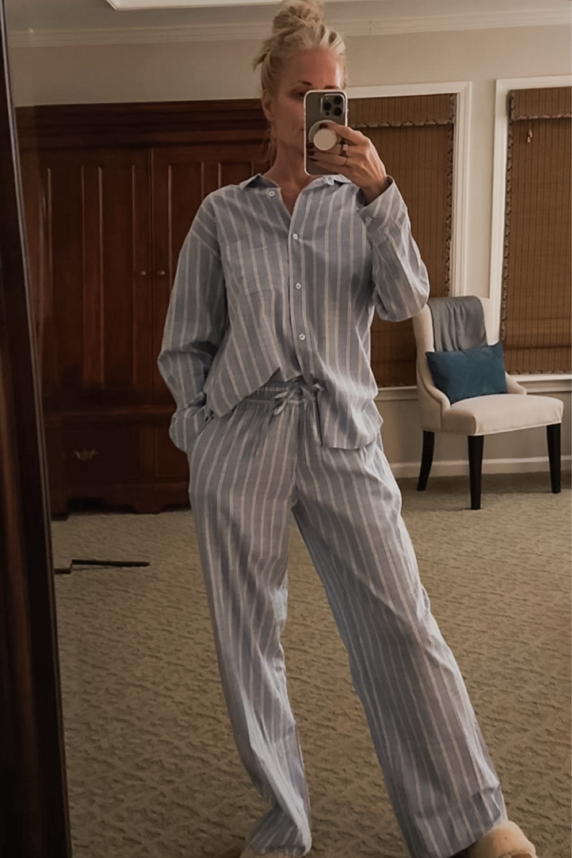 Comfortable breathable pajamas. Fits comfortable and not constricting. Long sleeve, tie waist, wide opening at the ankles. Nice to wear around the house and not feel the need to cover up.

#LTKFindsUnder50