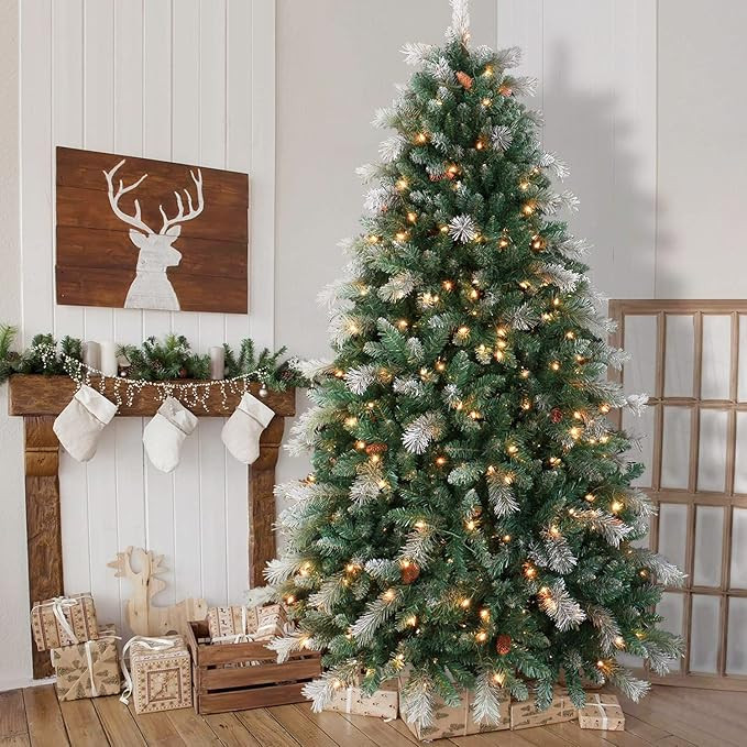 OasisCraft Pre-lit Snowy Aspen Spruce Christmas Tree, Flocked Artificial Christmas Tree Real Full... | Amazon (US)