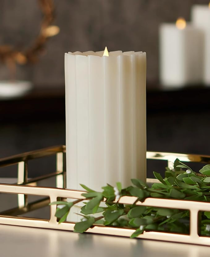 Sutton Fluted Seasonal Realistic Motion Flameless Electric LED Pillar Candle | 3D Moving Flame | ... | Amazon (US)